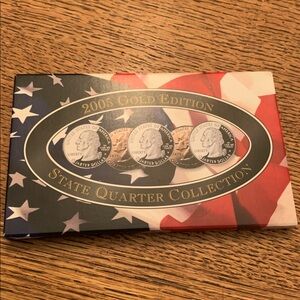 2005 US Mint 24k gold plated state quarter coin collection in box and plastic
